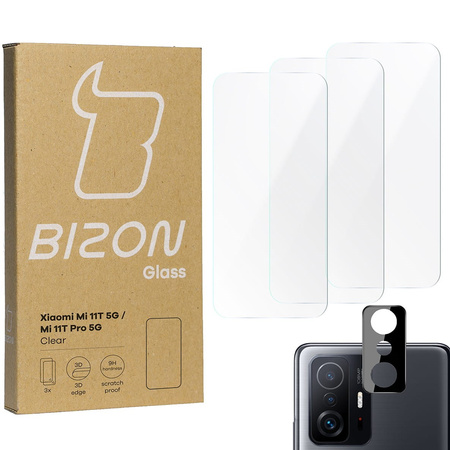 Szkło hartowane Bizon Glass Clear - 3 szt. + obiektyw, Xiaomi 11T 5G / 11T Pro 5G