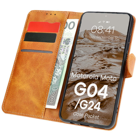 Etui z klapką Bizon Case Pocket do Motorola Moto G04 / G24, brązowe