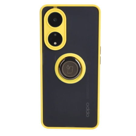 Etui z uchwytem na palec Bizon Case Hybrid Ring do Oppo A98 5G, przydymione z żółtą ramką