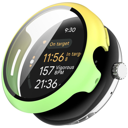 Etui ze szkłem do zegarka Bizon Case+Glass Watch do Google Pixel Watch 3 41mm, żółtozielone