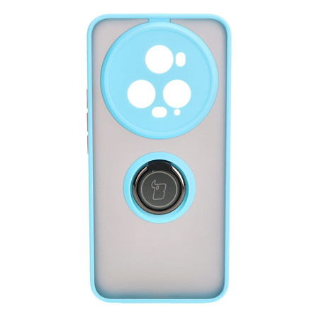 Etui z uchwytem na palec Bizon Case Hybrid Ring do Honor Magic5 Pro, przydymione z jasnoniebieską ramką