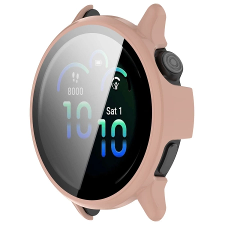 Etui ze szkłem do zegarka Bizon Case+Glass Watch do Garmin Vivoactive 6, różowe