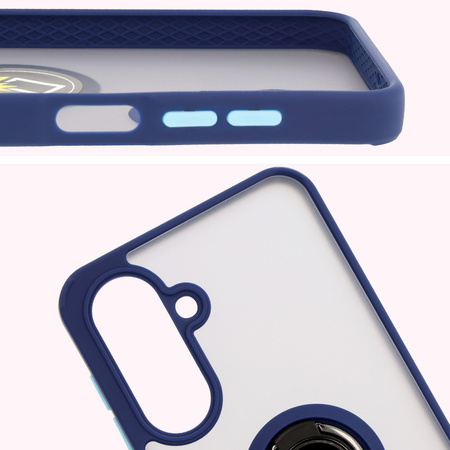 Etui z uchwytem na palec Bizon Case Hybrid Ring do Galaxy A26 5G, przydymione z granatową ramką