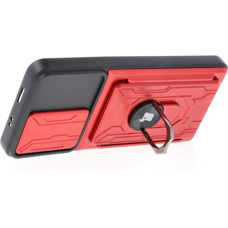 Etui Bizon Case Camshield Card Slot Ring do Poco M4 Pro 5G / Redmi Note 11S 5G, czerwone
