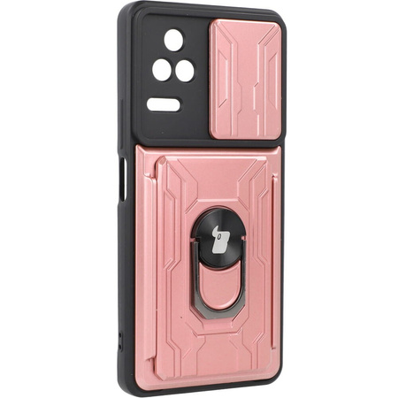 Etui Bizon Case Camshield Card Slot Ring do Xiaomi Poco F4 5G, jasnoróżowe