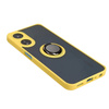 Etui z uchwytem na palec Bizon Case Hybrid Ring do Oppo A78 5G, przydymione z żółtą ramką