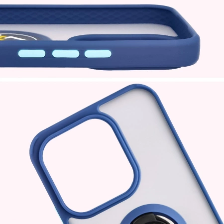 Etui z uchwytem na palec Bizon Case Hybrid Ring do Honor 400 Lite, przydymione z granatową ramką