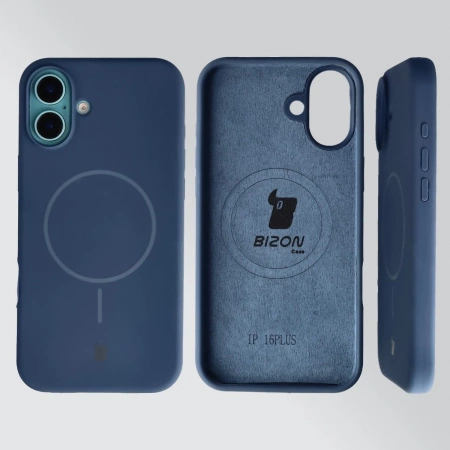 Silikonowe etui z pierścieniem magnetycznym Bizon Soft Case Magnetic do iPhone 16 Plus, granatowe