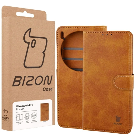 Etui z klapką Bizon Case Pocket do Vivo X300 Pro, brązowe
