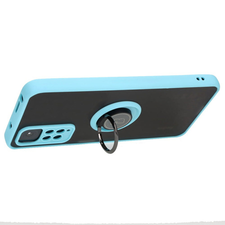 Etui z uchwytem na palec Bizon Case Hybrid Ring do Xiaomi Redmi Note 11 / 11S 4G, przydymione z jasnoniebieską ramką