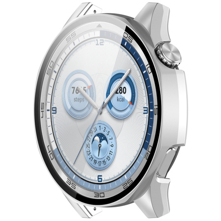 Etui ze szkłem do zegarka Bizon Case+Glass Watch do Huawei Watch GT 5 46 mm, satynowo srebrne