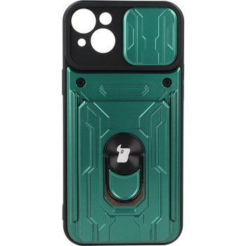 Etui Bizon Case Camshield Card Slot Ring do iPhone 14 Plus, zielone