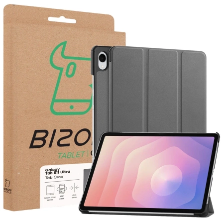 Etui z klapką Bizon Case Tab Croc do Galaxy Tab S11 Ultra, szare