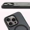 Etui z pierścieniem magnetycznym Bizon Case MatteO do iPhone 15 Pro, półprzezroczyste z czarną ramką