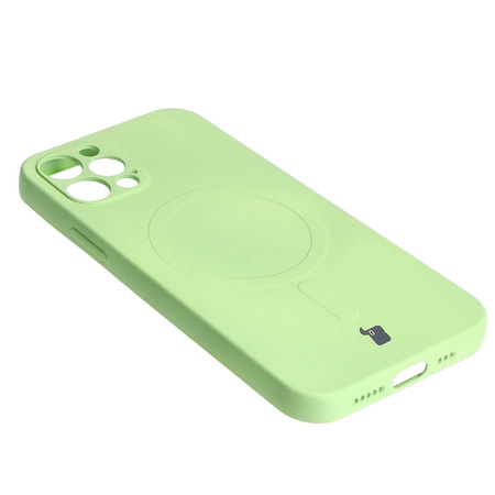 Etui silikonowe z pierścieniem magnetycznym Bizon Case Silicone Magnetic do iPhone 12 Pro, jasnozielone