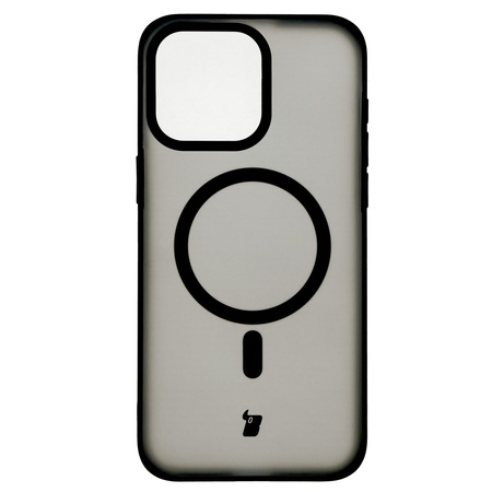 Etui z pierścieniem magnetycznym Bizon Case MatteO do iPhone 15, półprzezroczyste z czarną ramką