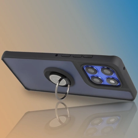 Etui z uchwytem na palec Bizon Case Hybrid Ring do Motorola Edge 60 Pro, przydymione z czarną ramką
