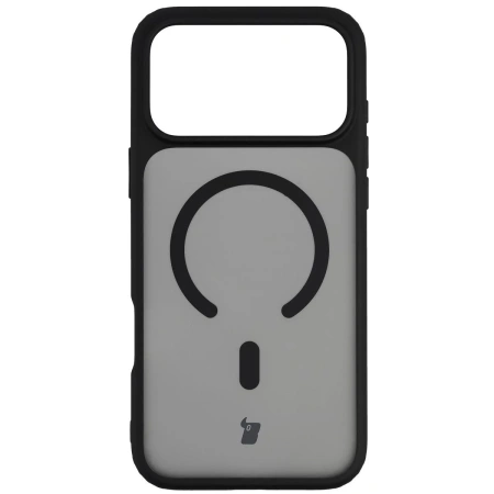 Etui z pierścieniem magnetycznym + szkło hartowane Bizon MatteO Pack do iPhone 17 Pro Max, przydymione-czarne
