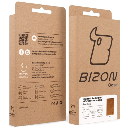 Etui z klapką Bizon Case Pocket do Xiaomi Redmi 15C 4G/5G / Poco C85, brązowe