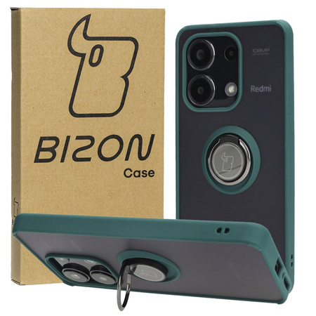 Etui z uchwytem na palec Bizon Case Hybrid Ring do Xiaomi Redmi Note 13 4G, przydymione z ciemnozieloną ramką