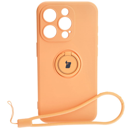 Etui Bizon Case Silicone Ring Sq do Apple iPhone 15 Pro, pomarańczowe