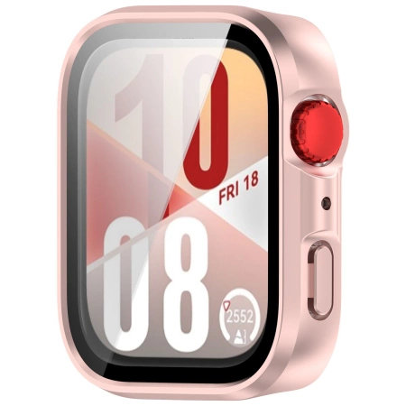 Etui ze szkłem do zegarka Bizon Case+Glass Watch do Huawei Watch Fit 4, satynowo różowe