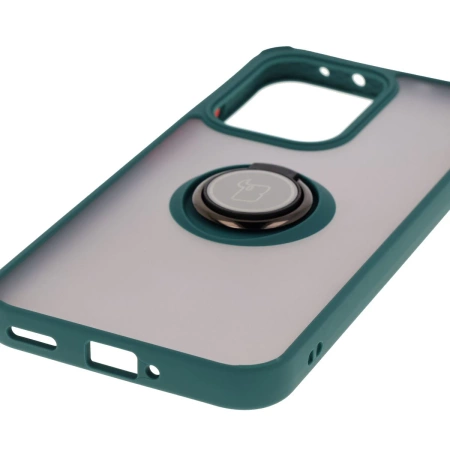 Etui z uchwytem na palec Bizon Case Hybrid Ring do Oppo Reno13, przydymione z ciemnozieloną ramką