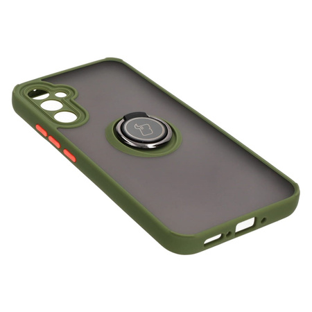 Etui z uchwytem na palec Bizon Case Hybrid Ring do Galaxy A34 5G, przydymione z zieloną ramką