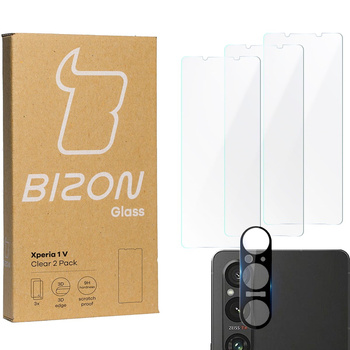 3x Szkło + szybka na aparat BIZON Clear 2 Pack do Xperia 1 V