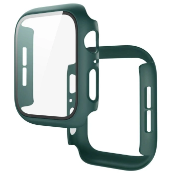 Etui ze szkłem do zegarka Bizon Case+Glass Watch do Apple Watch SE 3 / SE 2 / SE / 6 / 5 / 4 (44 mm), matowe ciemnozielone