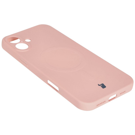 Silikonowe etui z pierścieniem magnetycznym Bizon Case Silicone Magnetic do iPhone 16, jasnoróżowe