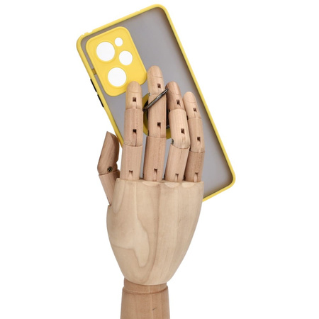 Etui z uchwytem na palec Bizon Case Hybrid Ring do Xiaomi Poco X5 Pro, przydymione z żółtą ramką