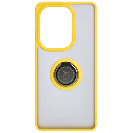 Etui z uchwytem na palec Bizon Case Hybrid Ring do Xiaomi Poco M6 Pro 4G / Xiaomi Redmi Note 13 Pro 4G, przydymione z żółtą ramką