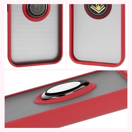 Etui z uchwytem na palec Bizon Case Hybrid Ring do Google Pixel 10 Pro XL, przydymione z czerwoną ramką