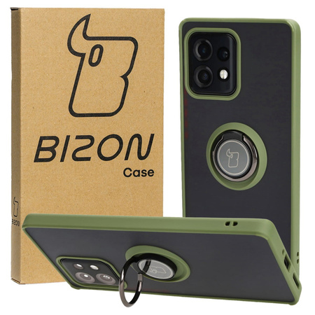 Etui z uchwytem na palec Bizon Case Hybrid Ring do Motorola Edge 40 Pro, przydymione z zieloną ramką