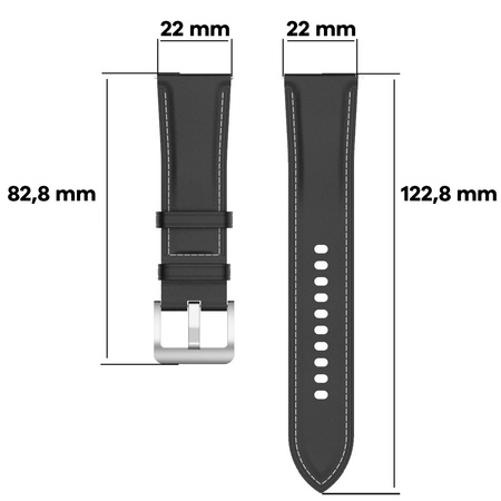 Pasek skórzany do smartwatcha, Bizon Strap Watch Casual, Quick Release 22 mm, czarny