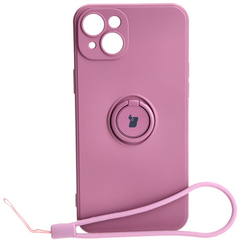 Etui Bizon Case Silicone Ring Sq do iPhone 15 Plus, ciemnofioletowe
