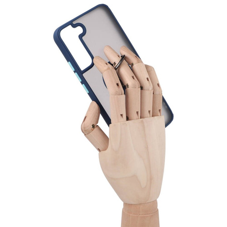 Etui z uchwytem na palec Bizon Case Hybrid Ring do Galaxy S22 Plus, przydymione z granatową ramką