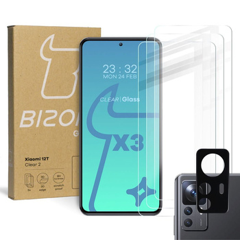 3x Szkło hartowane + szybka na aparat Bizon Glass Clear 2 Pack do Xiaomi 12T