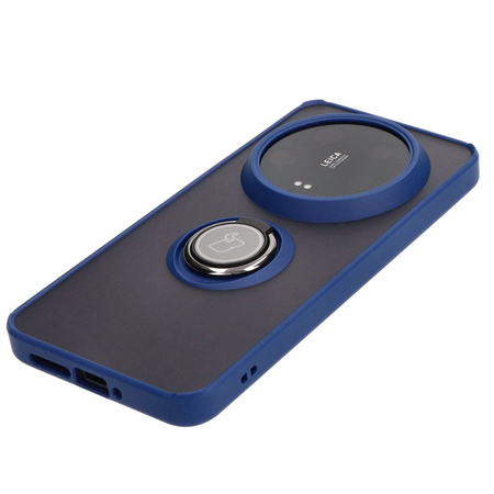 Etui z uchwytem na palec Bizon Case Hybrid Ring do Xiaomi 14 Ultra, przydymione z granatową ramką