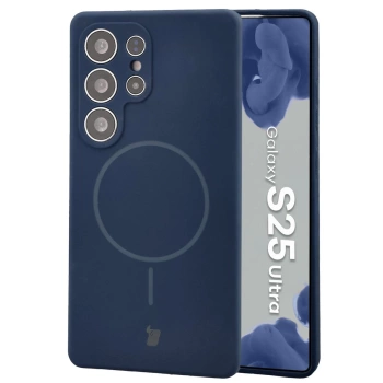 Silikonowe etui z pierścieniem magnetycznym Bizon Soft Case Magnetic do Galaxy S25 Ultra, granatowe