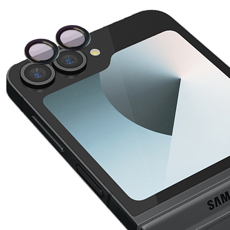 Szkło hartowane na aparat z aplikatorem Bizon Glass Snap Lens do Galaxy Z Flip6, 1 zestaw, czarna ramka