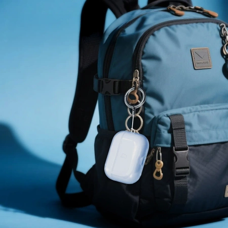 Elastyczne etui z karabińczykiem Bizon Case Headphone Clear do AirPods Pro 3, przeźroczysto-niebieskie