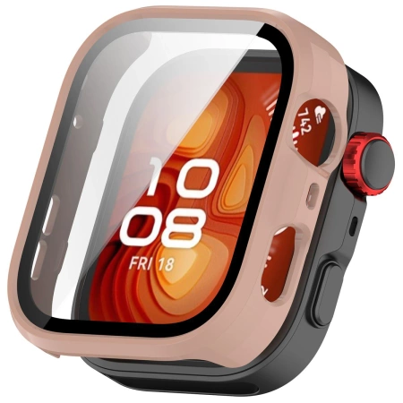 Etui ze szkłem do zegarka Bizon Case+Glass Watch do Huawei Watch Fit 4 Pro, różowe