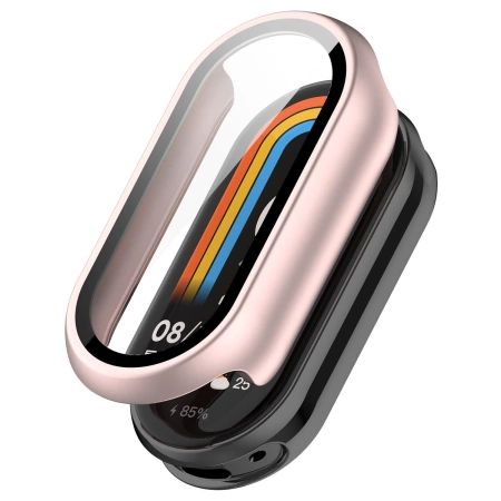 Etui ze szkłem do zegarka Bizon Case+Glass Watch do Xiaomi Smart Band 10, jasnoróżowe