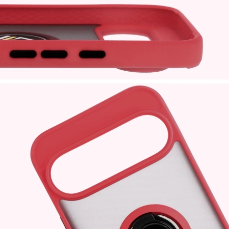 Etui z uchwytem na palec Bizon Case Hybrid Ring do Google Pixel 10 Pro XL, przydymione z czerwoną ramką