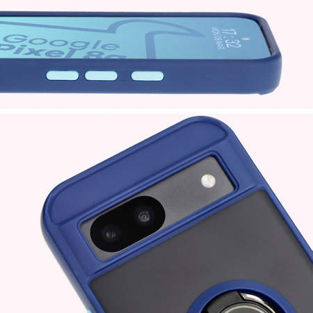 Etui z uchwytem na palec Bizon Case Hybrid Ring do Google Pixel 8a, przydymione z granatową ramką