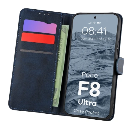 Etui z klapką Bizon Case Pocket do Xiaomi POCO F8 Ultra, granatowe