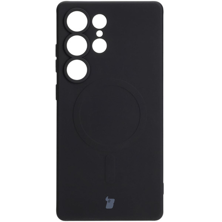Silikonowe etui z pierścieniem magnetycznym Bizon Case Silicone Magnetic do Galaxy S25 Ultra, czarne