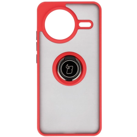 Etui z uchwytem na palec Bizon Case Hybrid Ring do Xiaomi POCO F7 Pro, przydymione z czerwoną ramką